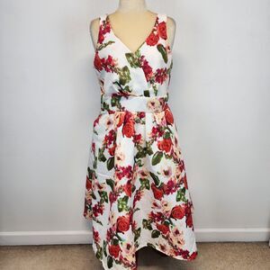 Danny & Nicole Floral Fit & Flare Midi Dress Surplice Sleeveless Jacquard Sz 16